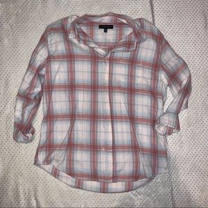 Aeropostale Blue&Orange Plaid Long Sleeve Flannel